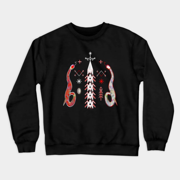 Damballah Aida Wedo Red White Serpents Voodoo Veve Crewneck Sweatshirt by geodesyn